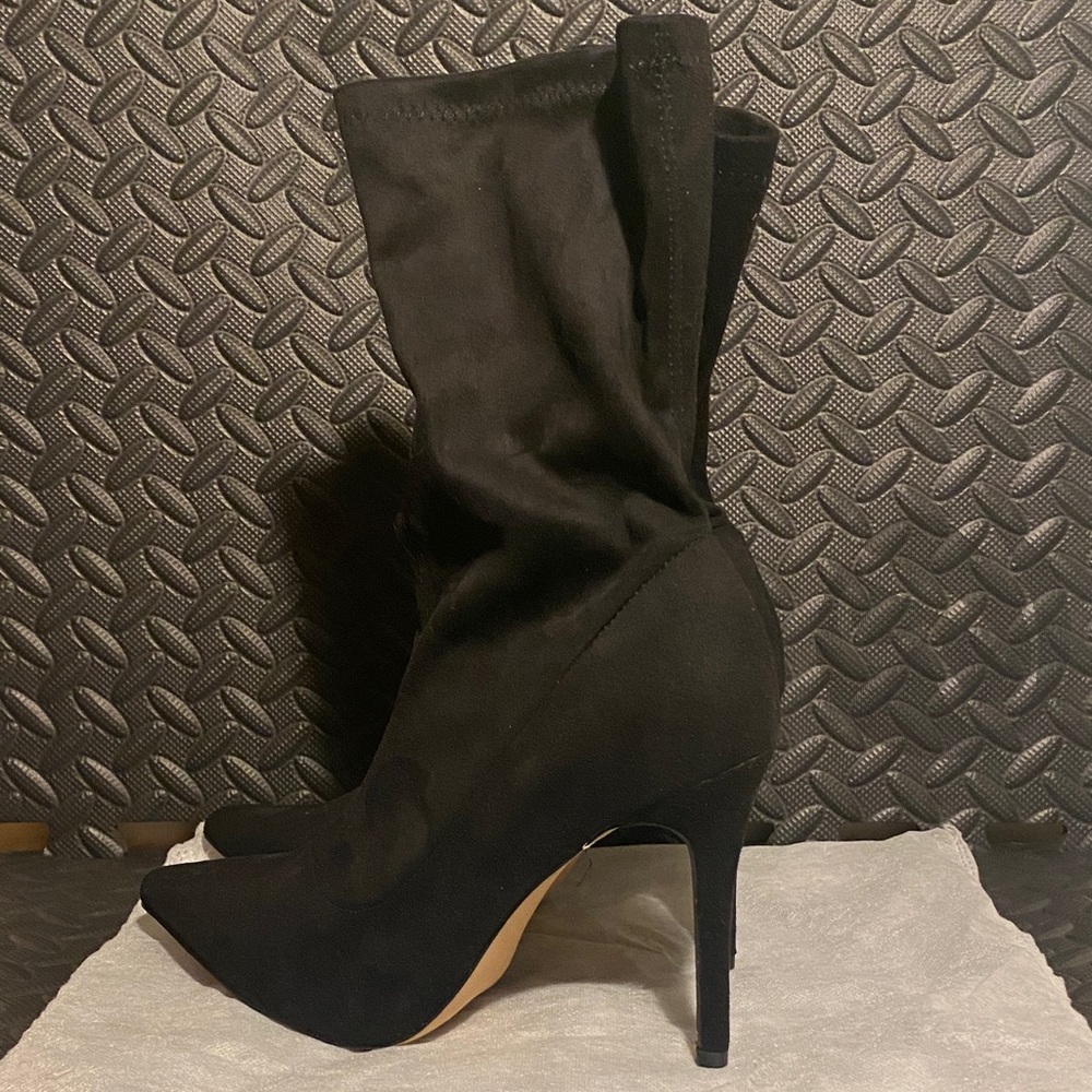 NWOB - EGO Fiona Pointed Toe Stiletto Ankle Boots in Black Lycra – Size 11US/9UK - Picture 7 of 12